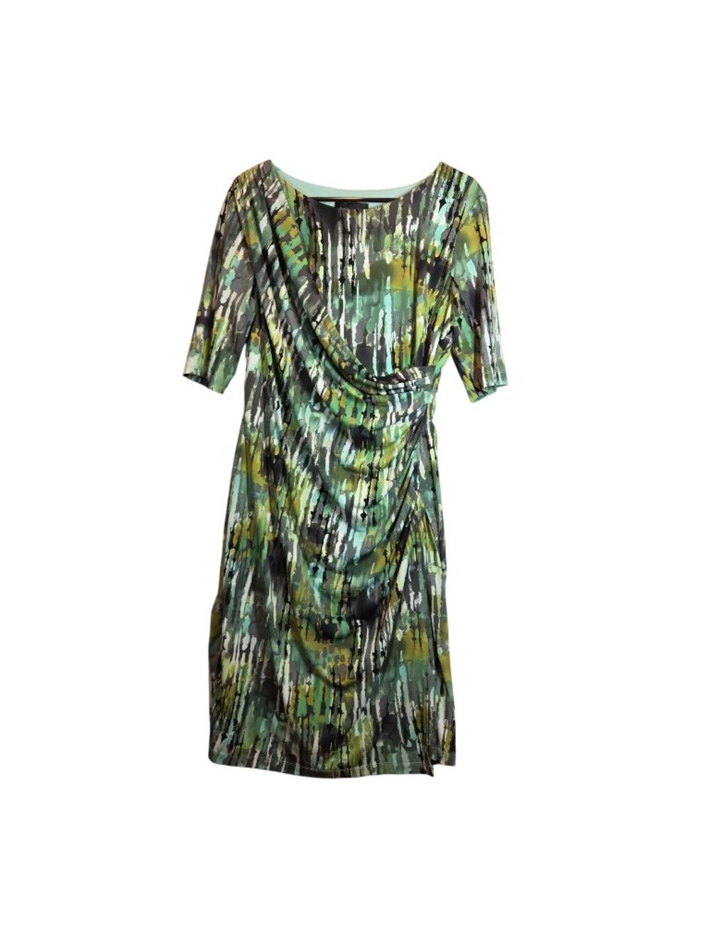 Connected Apparel Green Abstract Print Draped Dress Womens 14 business casual